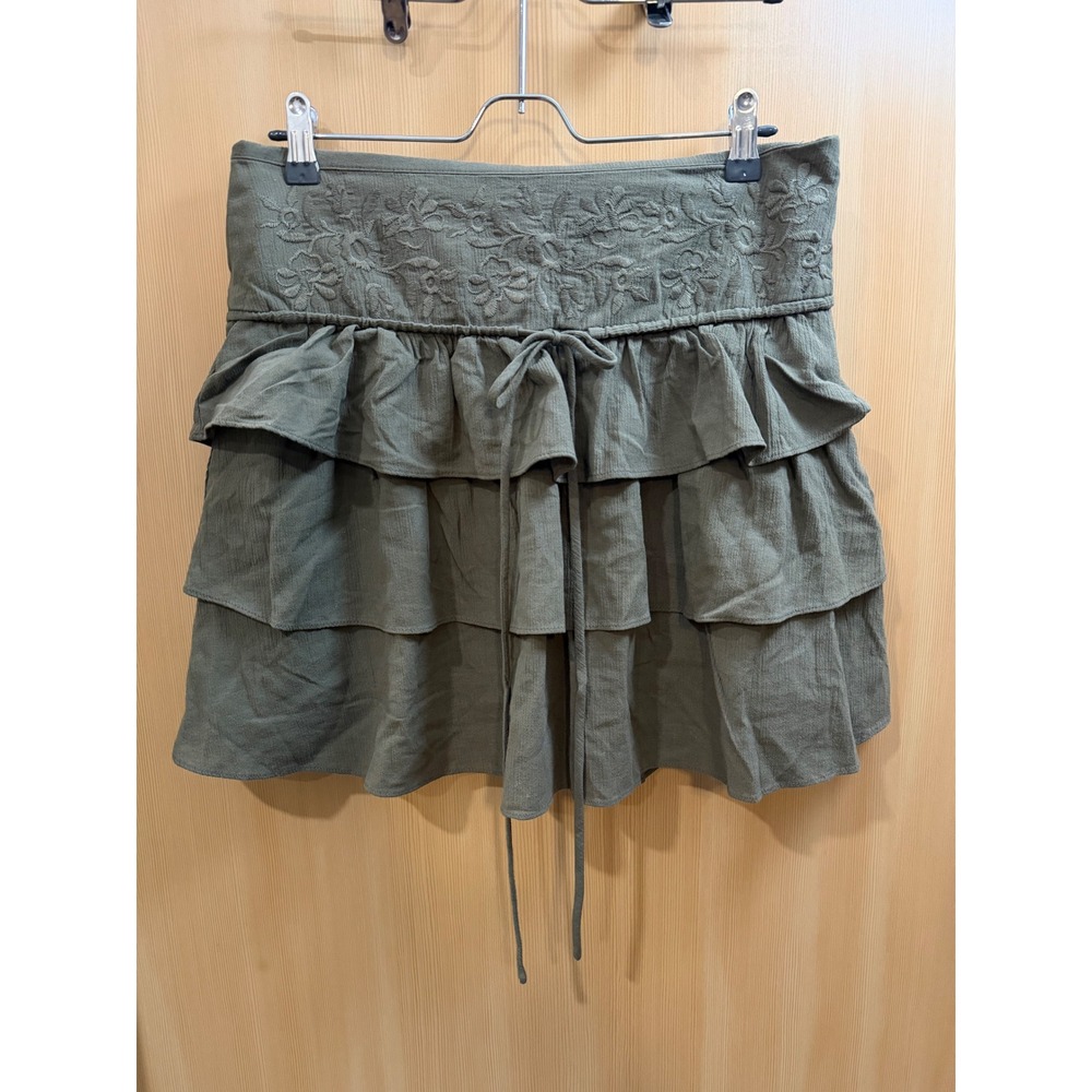 Banana Republic Olive Green Tiered Ruffle Embroidered Mini Skirt Size 6